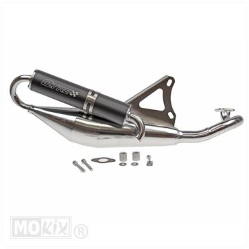 Uitlaat Technigas Q-TRE Minarelli horizontaal chroom Aerox/Nitro/Neos/Ovetto/Jog/Mach G/Why/Flipper/Stunt/F10-12-15/Ciak/491/Rally/Sonic/SR/Gulliver/Ark/Dragster