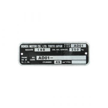 Framenummer plaat ad01 Honda MT5