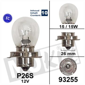 Lamp S3 P26S 12V 15W kraag 10 stuks-93255