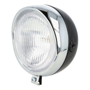 Koplamp rond retro (made in EU) universeel 13cm zwart/chroom