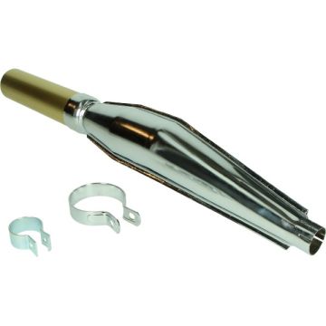 Uitlaat cross demper 28mm aansluiting met beugel (expansie)chroom/goud Jamarcol bromfiets universeel Kreidler/Zundapp/Puch