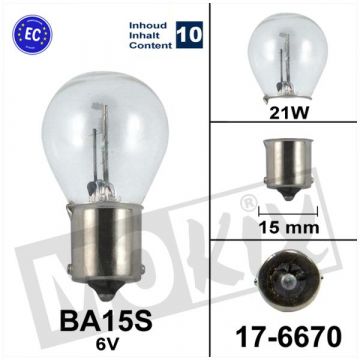 Lamp P21W BA15s 6V 21W Flösser 10 stuks