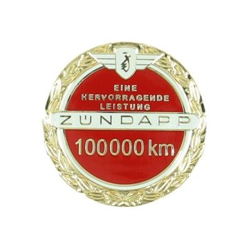 Sticker Zundapp logo 100.000 km jubileum inclusief speldje rood