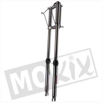 Voorvork Peugeot 103 chopper 710 chroom aansluiting koplamp met veren EBR