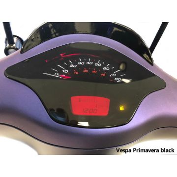 Cockpitglas/kilometertellerglas Power One Vespa Primavera/Sprint 50-125-150-Euro 2 transparant zwart  (LET OP voor model zie foto)