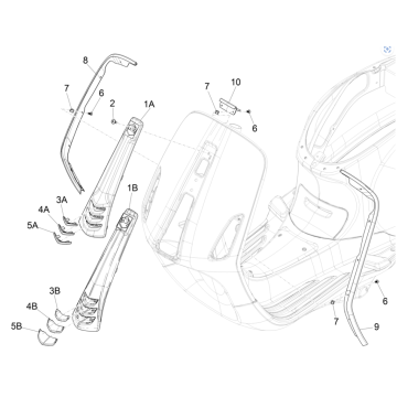 Afdekplaat voorkap - Beenschild sierlijst Vespa Sprint 50 4-takt 3V IGET glanzend zwart 94