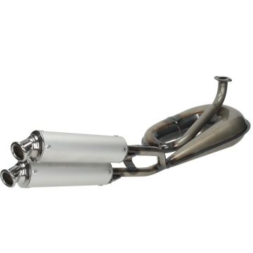 Uitlaat circuit dubbele demper Tomos A35 blank/aluminium Tecno