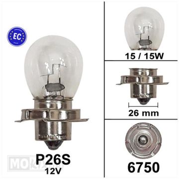 Lamp 12V 15Watt P26S 12V 15Watt kraagaansluiting