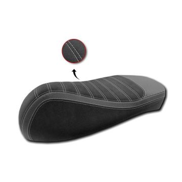 Buddyseathoes -JN SEATS- Vespa GTS 125-250-300cc 2009-> zwart/witte stiksels alcantara streep
