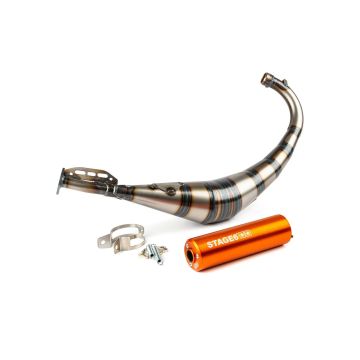 Uitlaat Stage6 streetrace onderlangs Derbi Senda / Minarelli AM6 oranje (50-80cc)