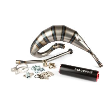 Uitlaat Stage6 streetrace bovenlangs Derbi Senda zwart/rood (70-90cc)