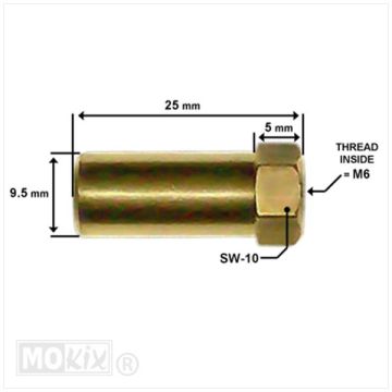 Uitlaatmoer lang universeel messing M6 25mm lengte onder andere Puch Maxi