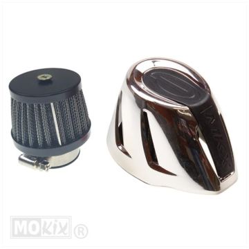 Powerfilter/luchtfilter open ovale vorm chroom 32mm aansluiting carburateur