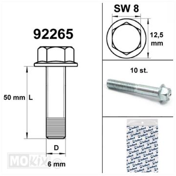 Flens carter bouten M6x50mm lengte (SW8) blank 10 stuks