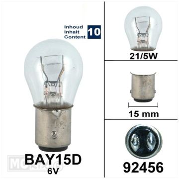 Lamp 6V 21/5W BAY15D 10 stuks