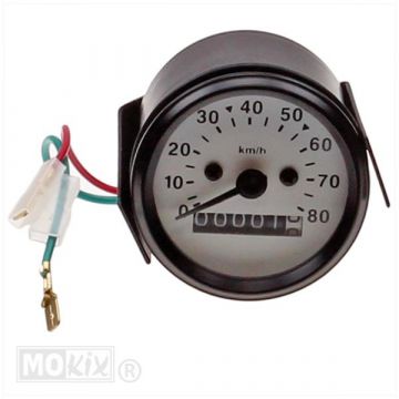 Kilometertellerklok universeel rond 60mm 80 km/u model VDO wit Elec