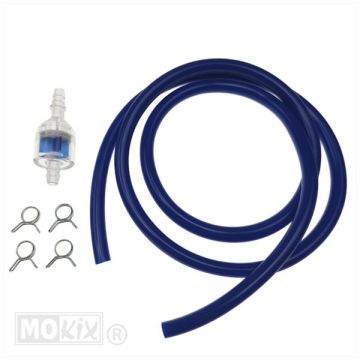 Benzineslang met benzinefilter kit 5x8mm PVC blauw 1 meter Supertec