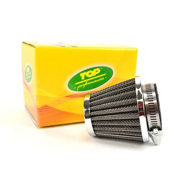 Powerfilter/luchtfilter open type K&N zwart/chroom 39mm aansluiting carburateur/lengte 85mm/recht Top Performance
