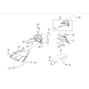 Achterlicht - Achterspatbord Kymco Agility Fat 12' 4-takt zwart lang Achterlicht - Achterspatbord Kymco Agility Fat 12' 4-takt zwart lang