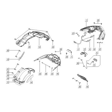 Achterlicht - Achterspatbord Kymco Downtown 300i donkergrijs