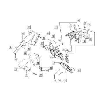 Achterlicht - Achterspatbord Kymco Super9 50 2-takt LC oud model matzwart-zilver