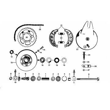 Achternaaf - Achtertandwiel - Ketting Zundapp KS 50 530-510 luchtgekoeld