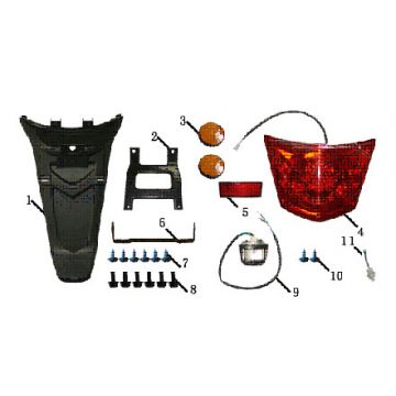 Achterspatbord-Achterlicht China Touring zwart