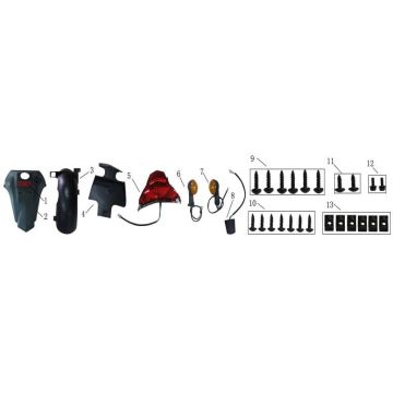 Achterspatbord- Achterlicht - Knipperlichten achterzijde AGM Fly zwart