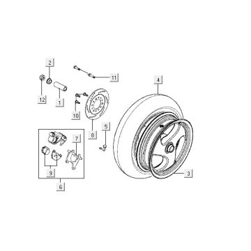Achterwiel - Remschijf Kymco Super9 50 2-takt LC oud model matzwart-rood