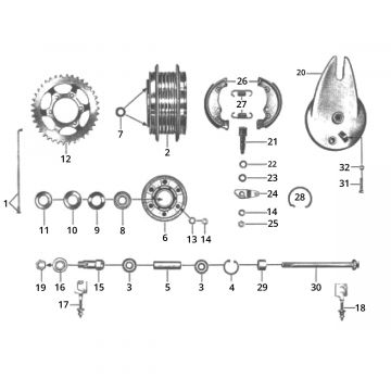 Achterwielnaaf - Achtertandwiel - Remschoenen Zundapp GTS 50 517-40L5