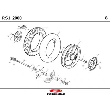 Achterwiel - Remschijf - Achtertandwiel Rieju RS1 rood-blauw 2001 2-takt