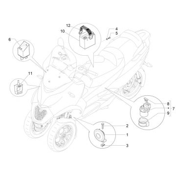 Accu - Claxon - Startrelais Piaggio MP3 300 ie LT Business - Sport (met en zonder ABS) 2016-2018
