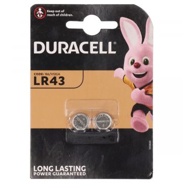 Batterij 1,5 Volt LR43 Duracell knoopcel 2 stuks