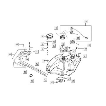 Benzinetank - Tankvlotter - Vacuümkraan Kymco Super9 50 2-takt LC oud model matzwart-zilver