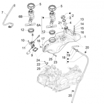 Benzinetank - Tankvlotter - Vacuümkraan Vespa Sprint 50 4-takt IGET 3V Euro 4