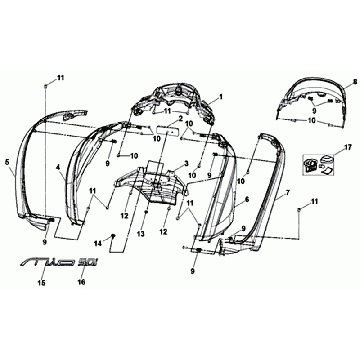 Motorschermen - Achterlicht - Achterspatbord Sym Mio 50i (GY-7450U BK-001C) Gray Black