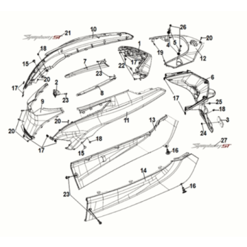 Body cover tail light Sym Symphony ST E5 White/Red (WH-8028P)