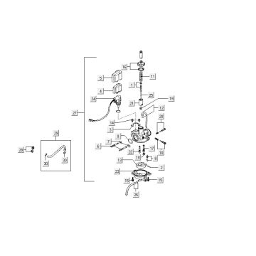 Carburateur Kymco Super9 50 2-takt LC oud model matzwart-rood
