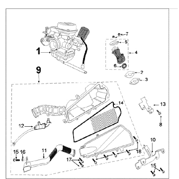 Carburateur Peugeot Ludix 14 zwart