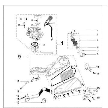 Carburateur Peugeot Speedfight 3 50 4-takt AC Rood