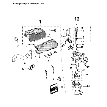 Carburateur Peugeot Speedfight 4 50 2-takt LC zwart rood