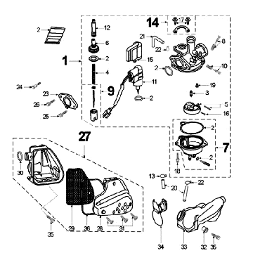 Carburateur Peugeot Vivacity 50 2-takt AC blauw