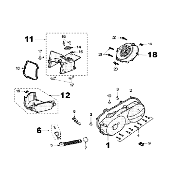 Carterdeksel zonder pick-up sensor Peugeot V-Clic 50 4-takt AC Rood