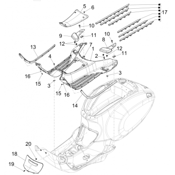 Centrale bedekking - Voetensteun Vespa Sprint 4-takt 3V (euro4 injectie IGET) Red Dragon 894