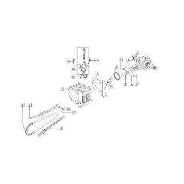 Cilinder - Krukas Kymco Super8 50 4-takt AC 2007-2009 rood zwart