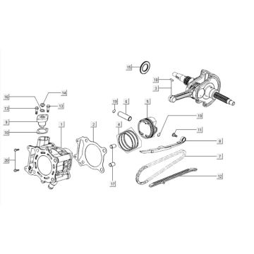 Cilinder - Zuiger - Krukas Kymco Downtown 300i donkergrijs