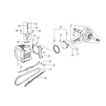 Cilinder - Zuiger - Krukas Kymco New Dink 50 4-takt AC donkergrijs