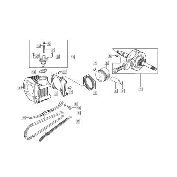 Cilinder - Zuiger - Krukas Kymco People S 50 4-takt AC donkergrijs