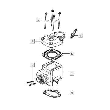 Cilinder - Cilinderkop Kymco Super9 50 2-takt LC 2000-2002 matzwart-geel