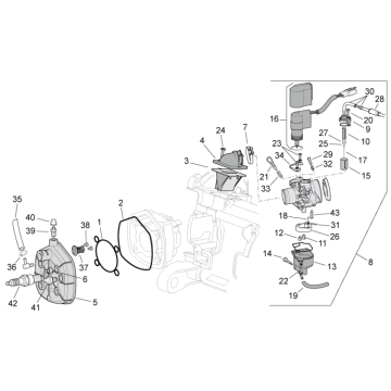 Cilinderkop Carburateur uitvoering  Aprilia SR 50 2-takt LC (injectie en carburateur) 2004-2009